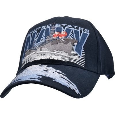 Navy Embroidered Cap with Destroyer