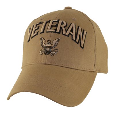 Navy with 3D Veteran and Logo Coyote Brown Cap
